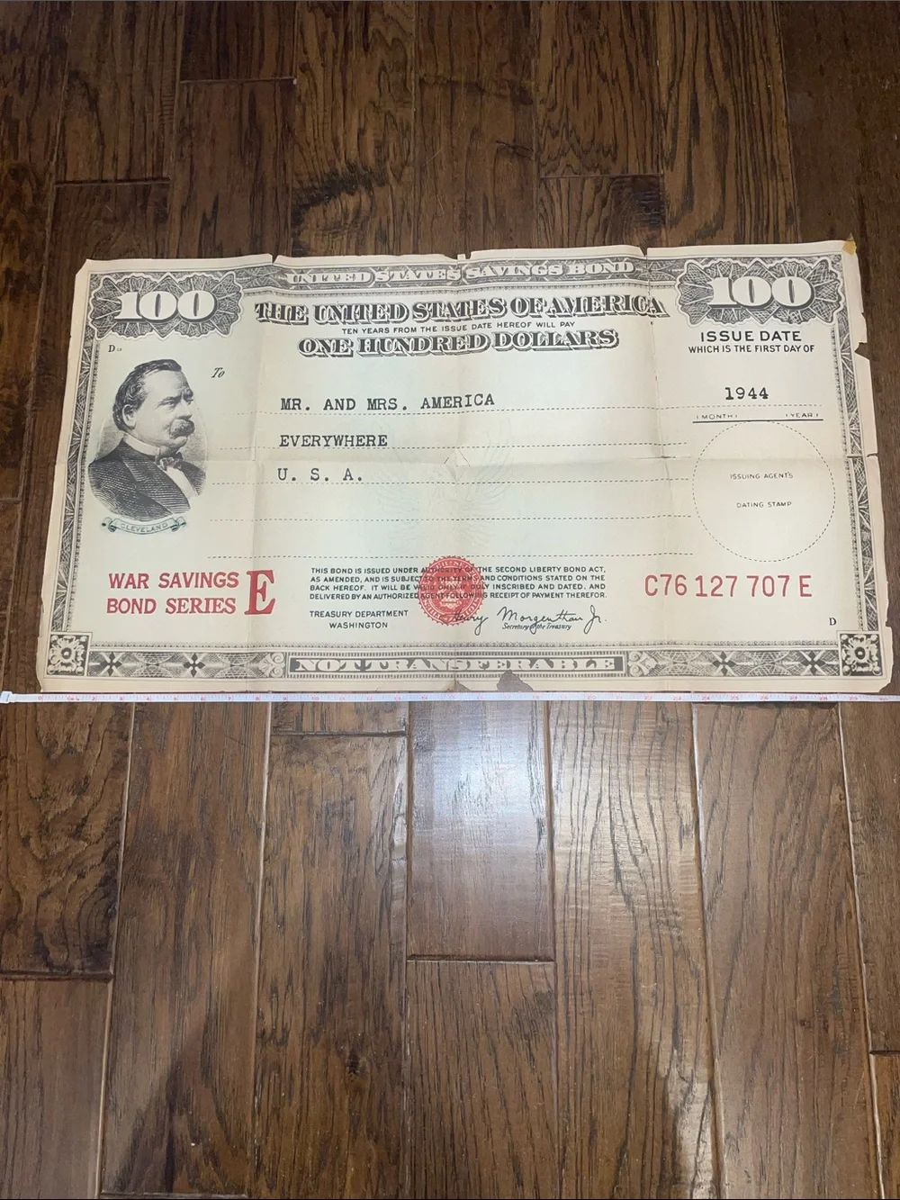 Vintage Style War Savings Bond Wall Art Print - Cream and Red